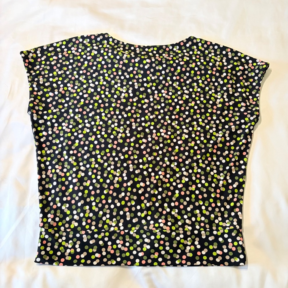 Anne Klein Women Black Multi Color Polka Dot Cap Sleeve Banded Hem Blouse Small - Picture 6 of 6